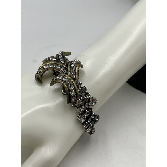 Lulu Frost J. Crew 2013 Vintage Silver Gold Tone Rhinestone Statement Bracelet - Picture 2 of 16